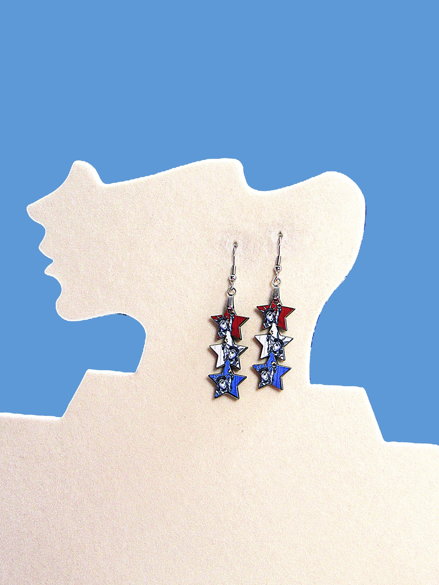 Stacked Star Shaped Sublimated Earrings 1.5 inch