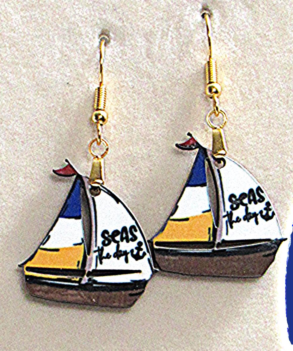 Sailboat Shaped Sublimated Earrings 1 inch