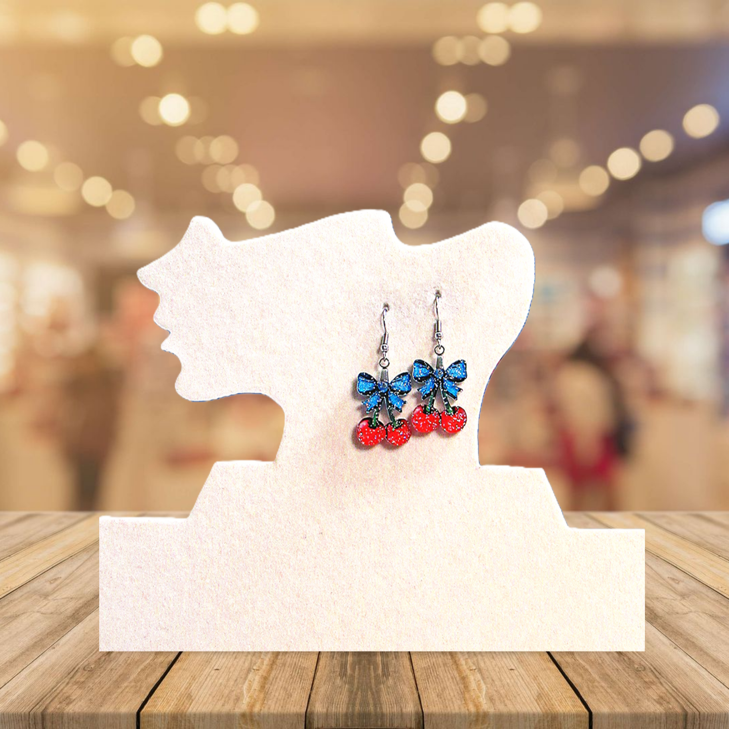 Glitter Acrylic Cherries with Bow Shaped Sublimated Earrings 1 inch