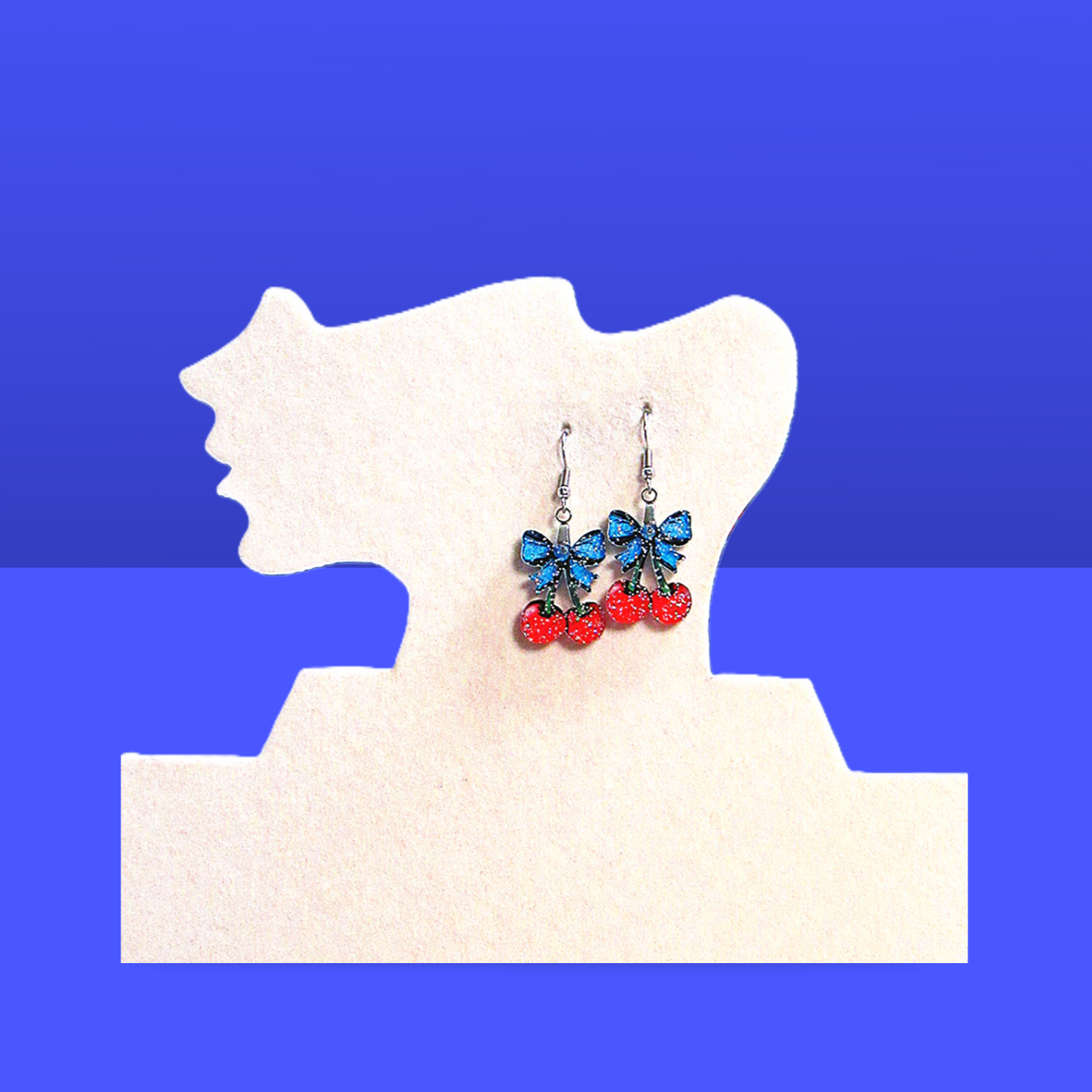 Glitter Acrylic Cherries with Bow Shaped Sublimated Earrings 1 inch