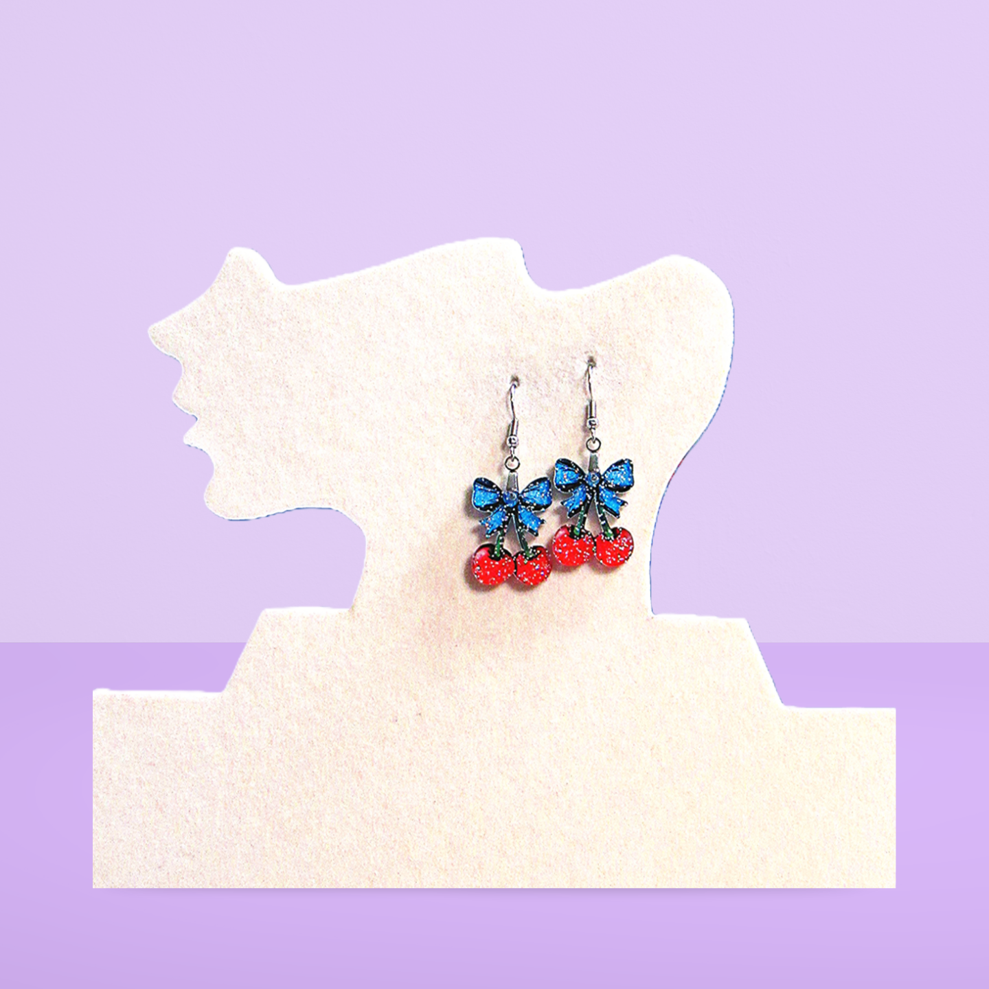 Glitter Acrylic Cherries with Bow Shaped Sublimated Earrings 1 inch