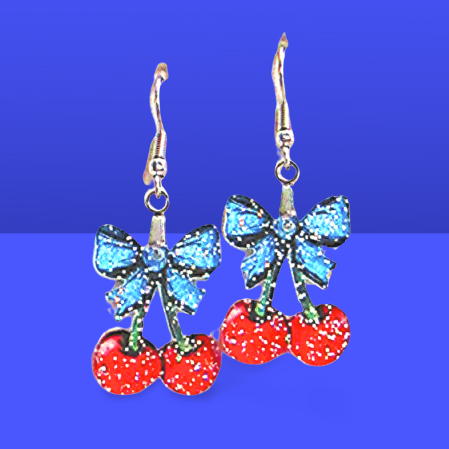 Glitter Acrylic Cherries with Bow Shaped Sublimated Earrings 1 inch