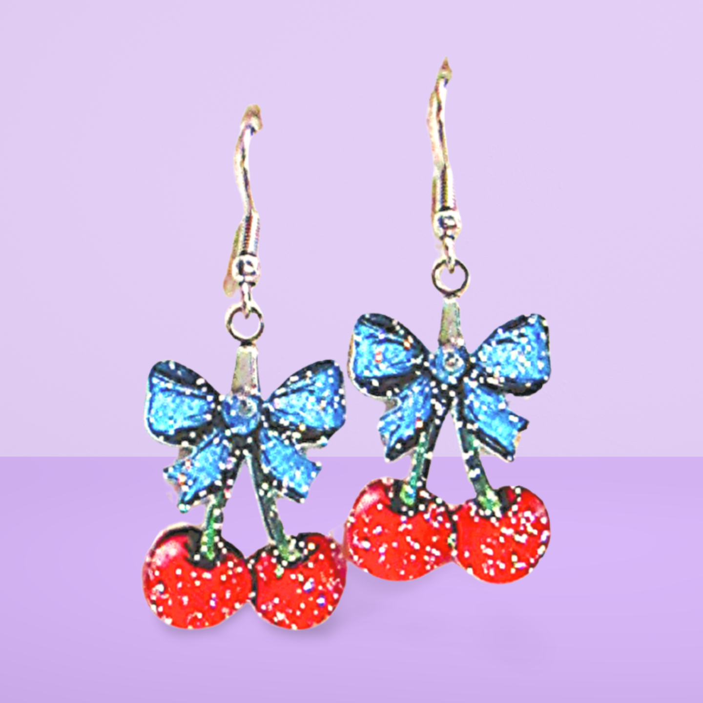 Glitter Acrylic Cherries with Bow Shaped Sublimated Earrings 1 inch