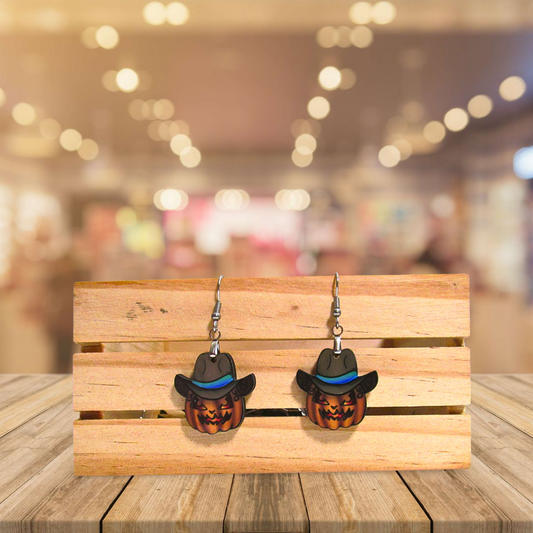 Cowboy Pumpkin Shaped Sublimated Earrings 1 inch