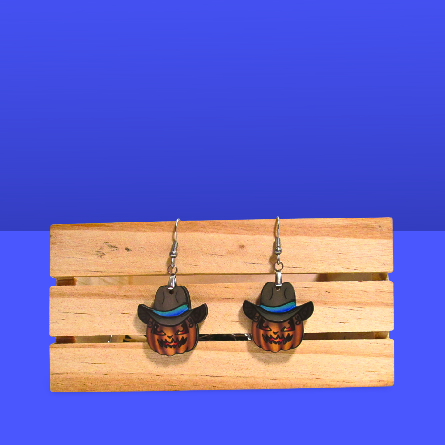Cowboy Pumpkin Shaped Sublimated Earrings 1 inch