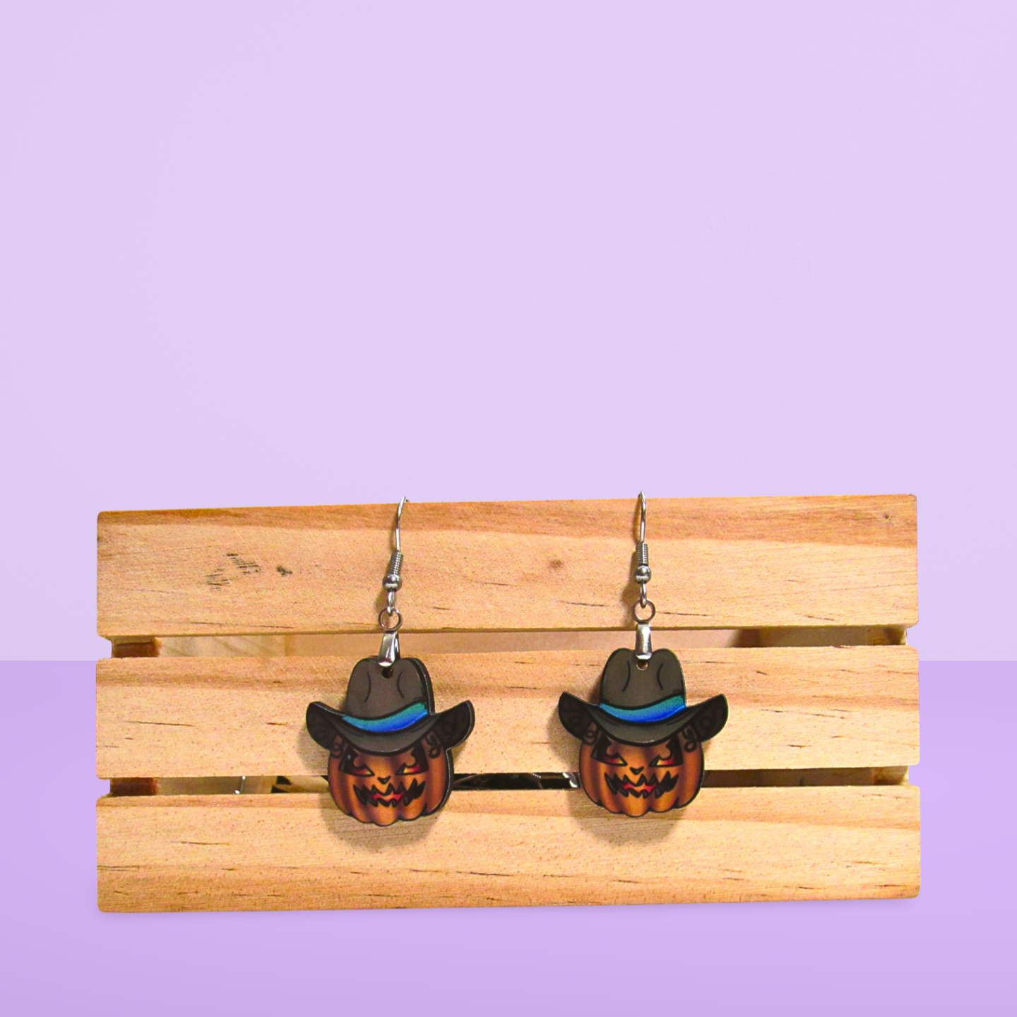 Cowboy Pumpkin Shaped Sublimated Earrings 1 inch