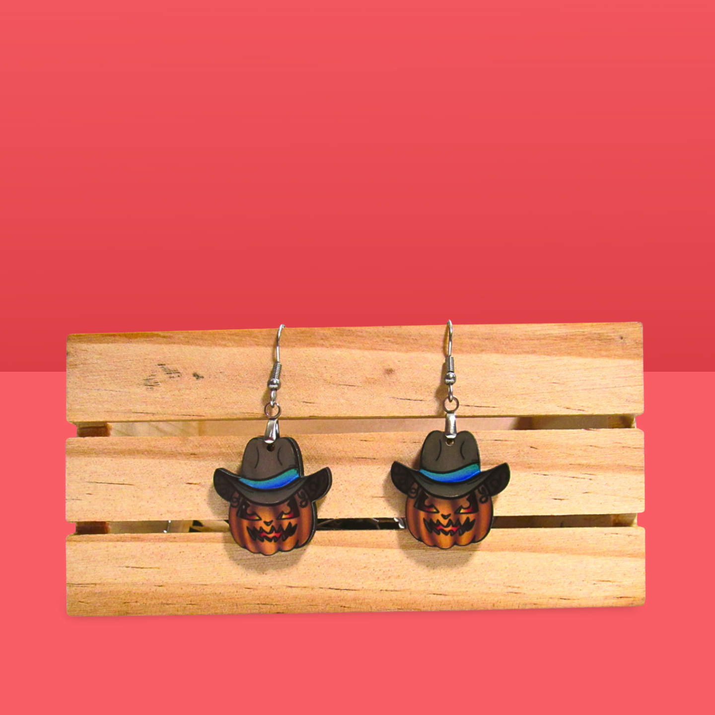 Cowboy Pumpkin Shaped Sublimated Earrings 1 inch
