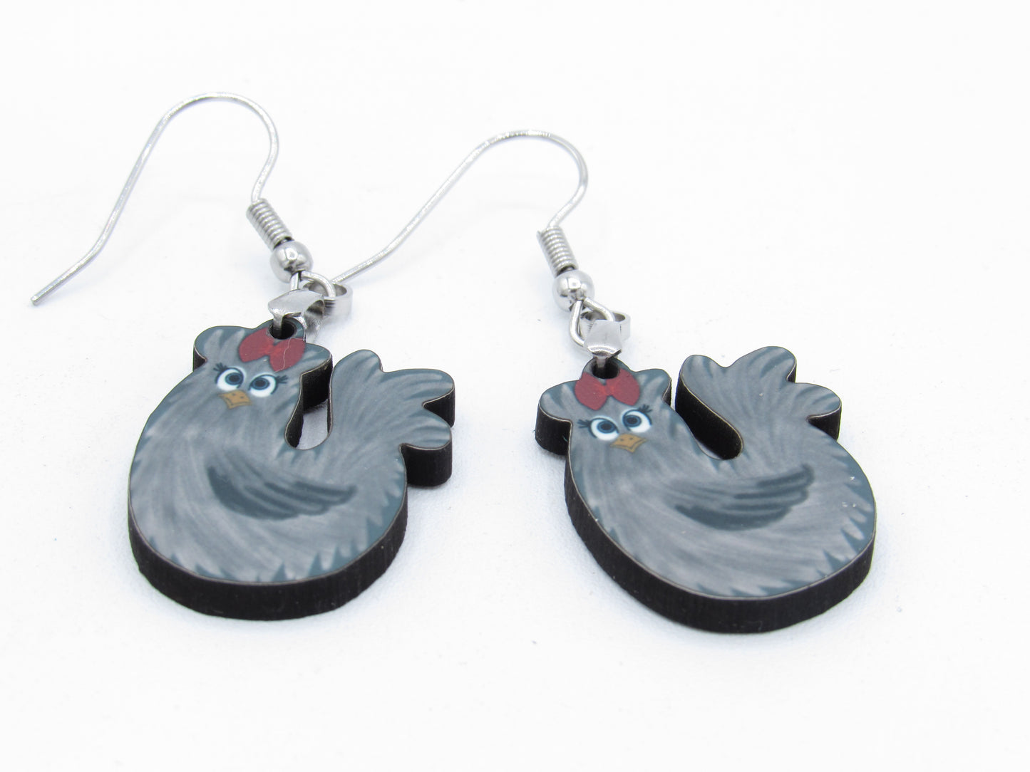 Chicken Shaped MDF Dangle Earrings, Farm Animal Jewelry
