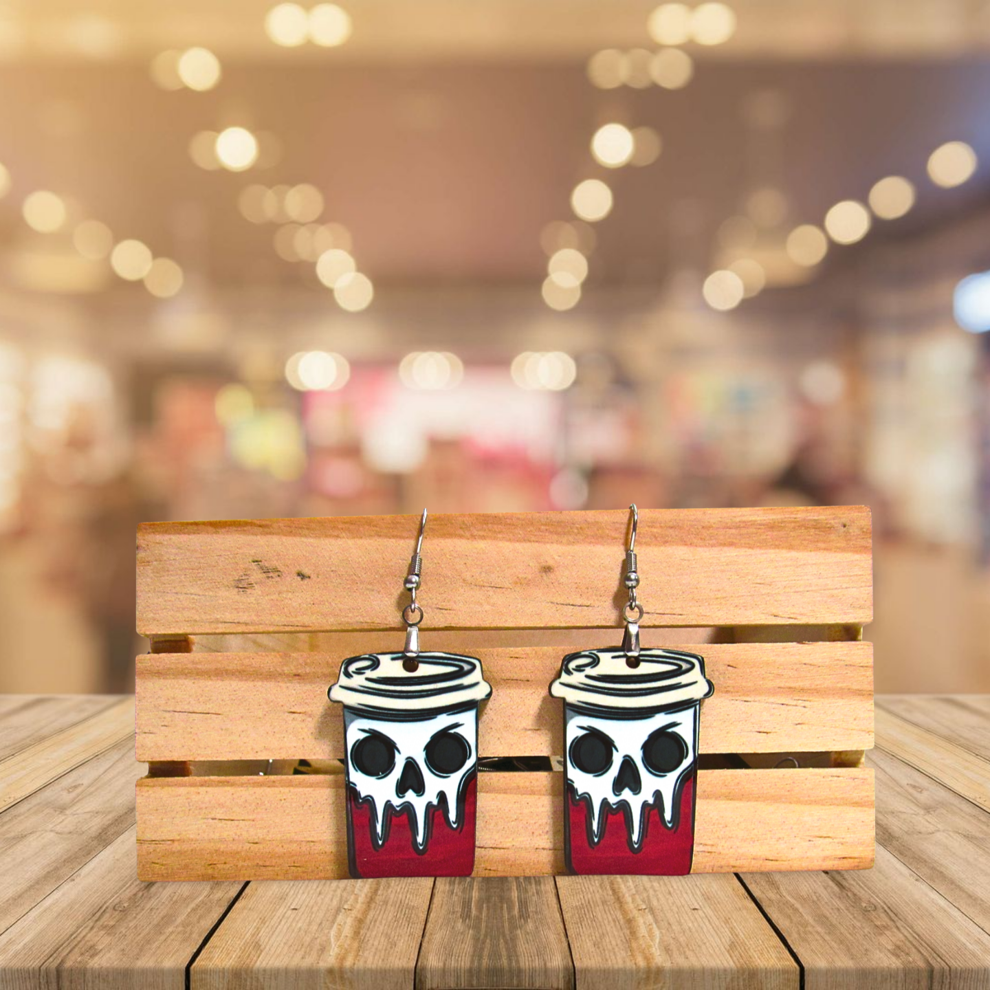 Coffee To GO Cup Shaped Sublimated Earrings