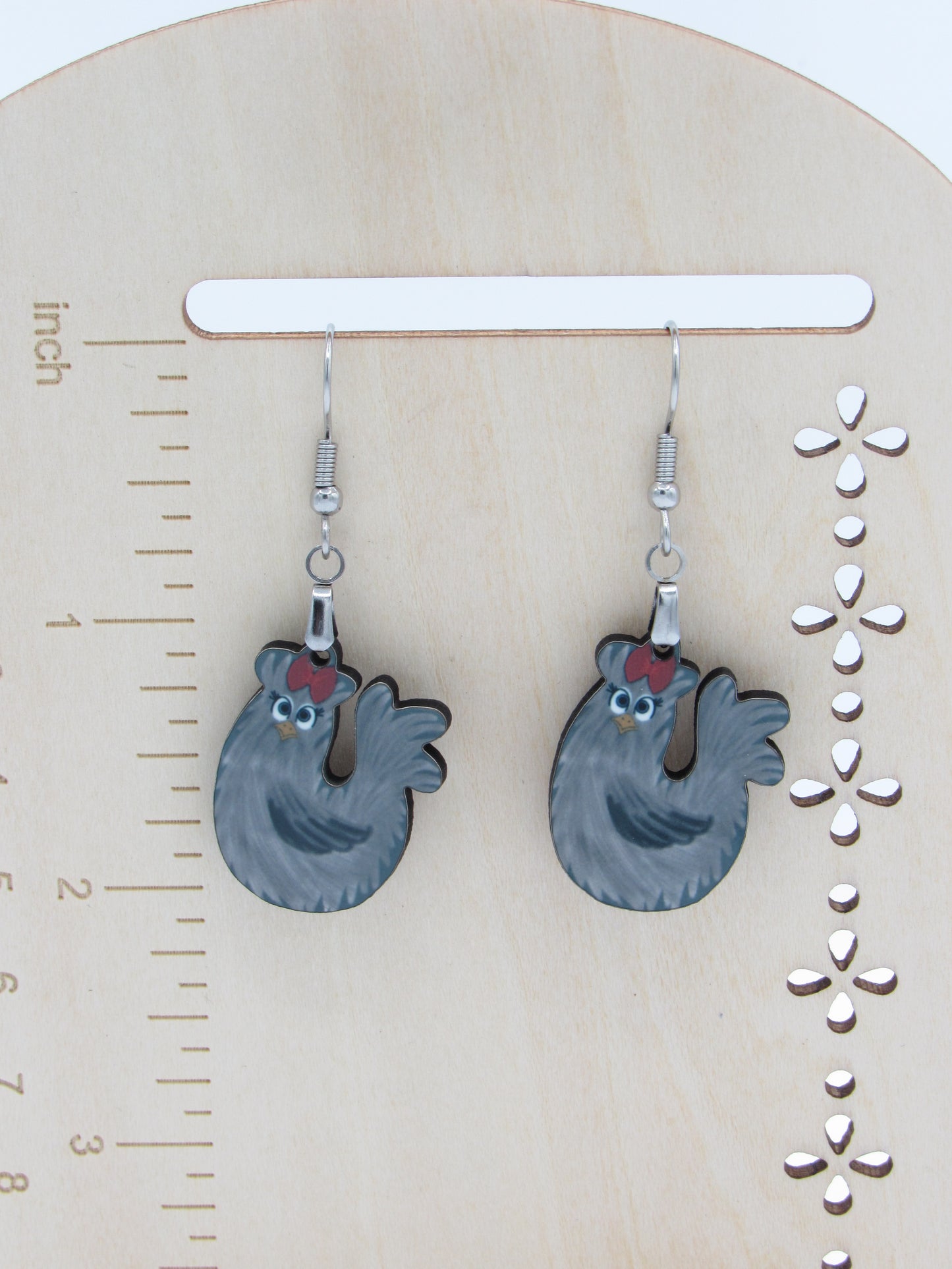 Chicken Shaped MDF Dangle Earrings, Farm Animal Jewelry