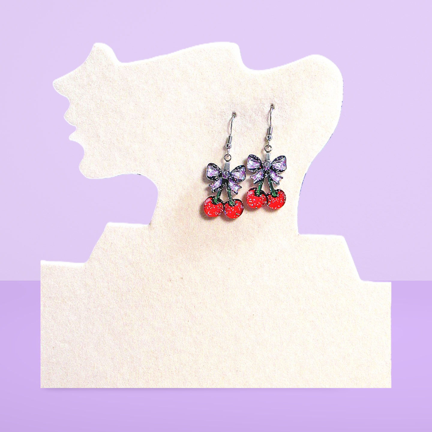 Glitter Acrylic Cherries with Bow Shaped Sublimated Earrings 1 inch