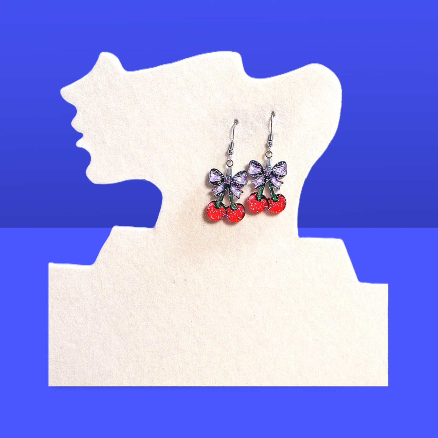 Glitter Acrylic Cherries with Bow Shaped Sublimated Earrings 1 inch