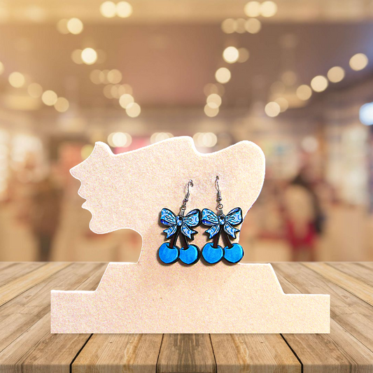 Cherries with Bow Shaped Sublimated Earrings 1.5 inch