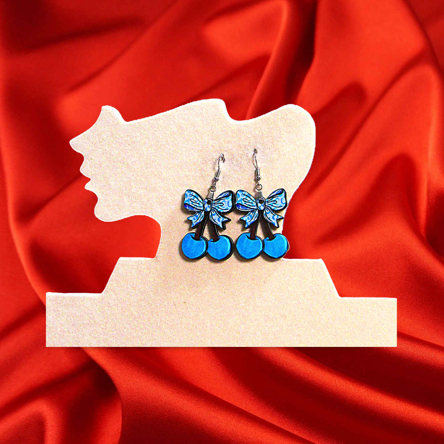 Cherries with Bow Shaped Sublimated Earrings 1.5 inch