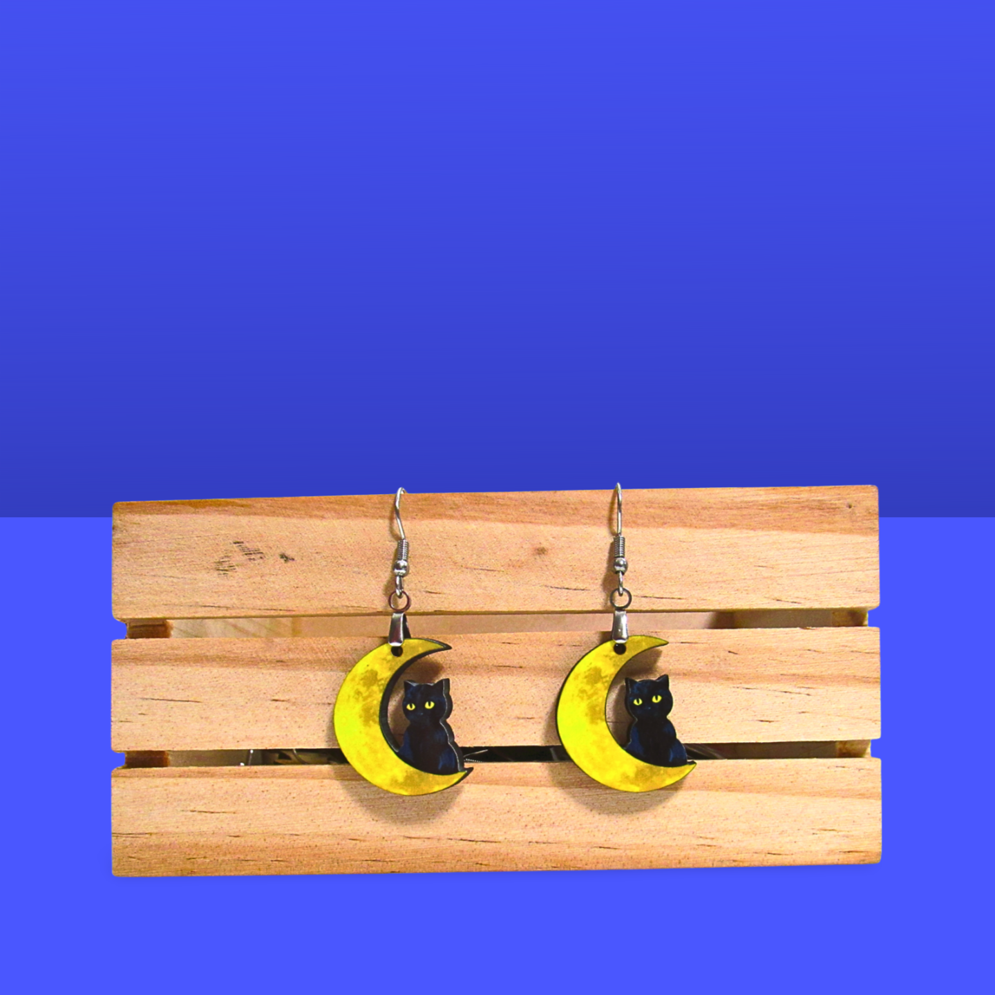 Cat on Moon Shaped Sublimated Earrings