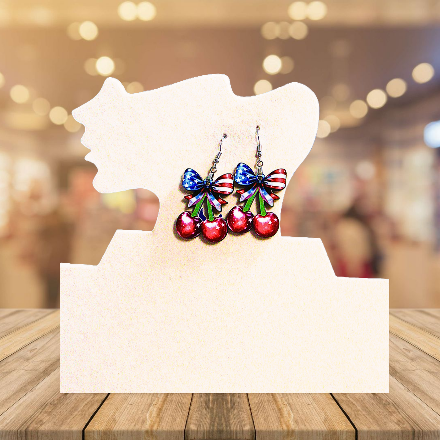 Cherries with Bow Shaped Sublimated Earrings 1.5 inch