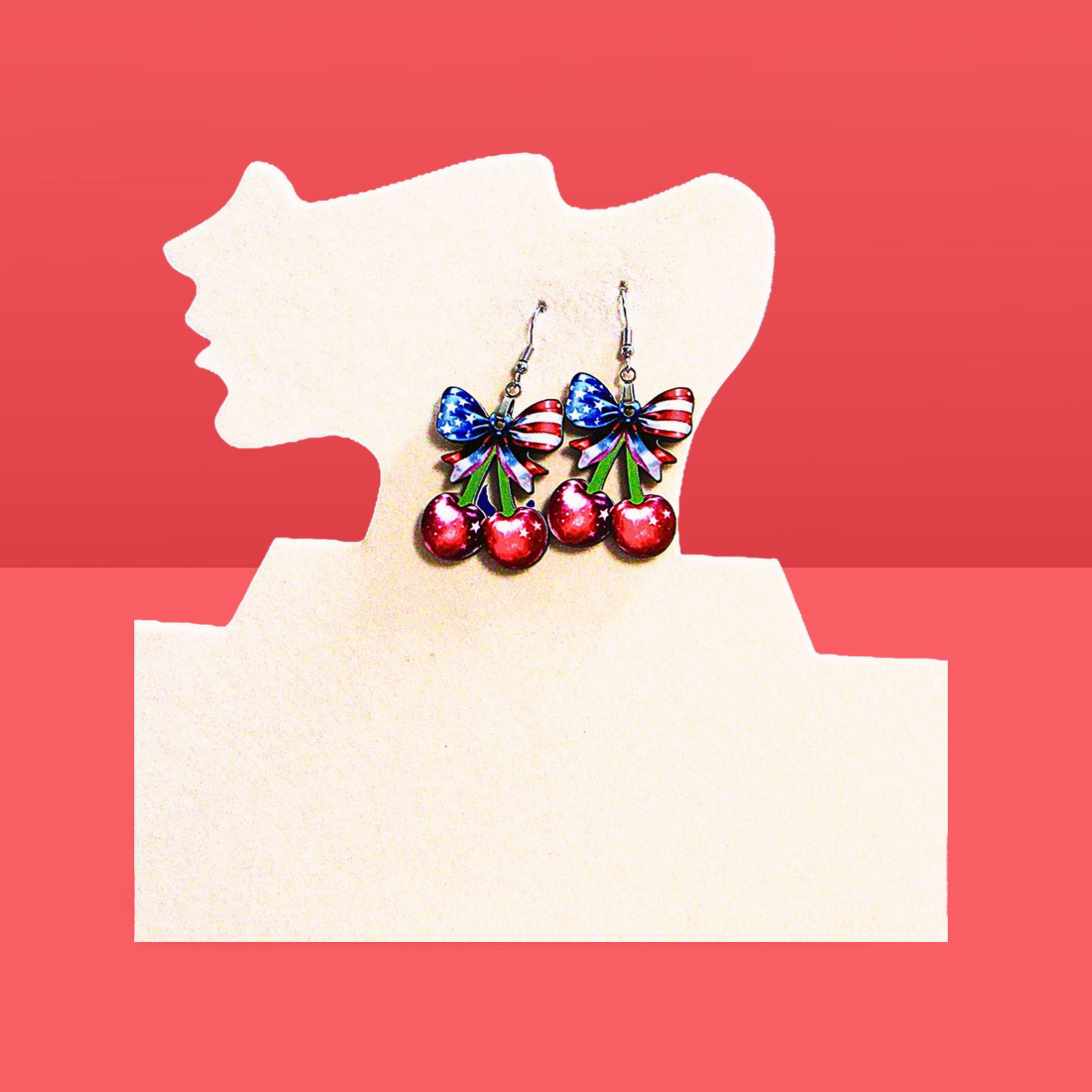 Cherries with Bow Shaped Sublimated Earrings 1.5 inch