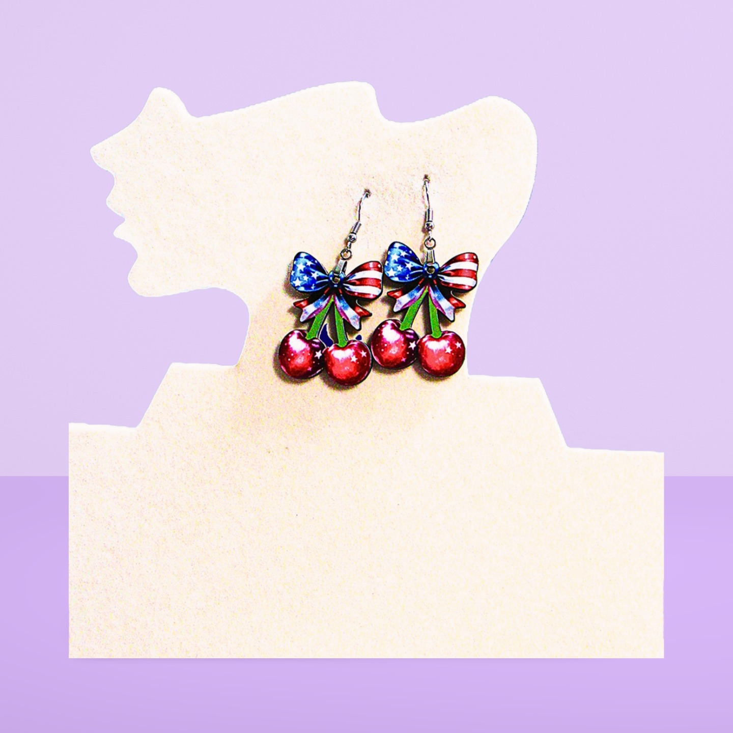 Cherries with Bow Shaped Sublimated Earrings 1.5 inch