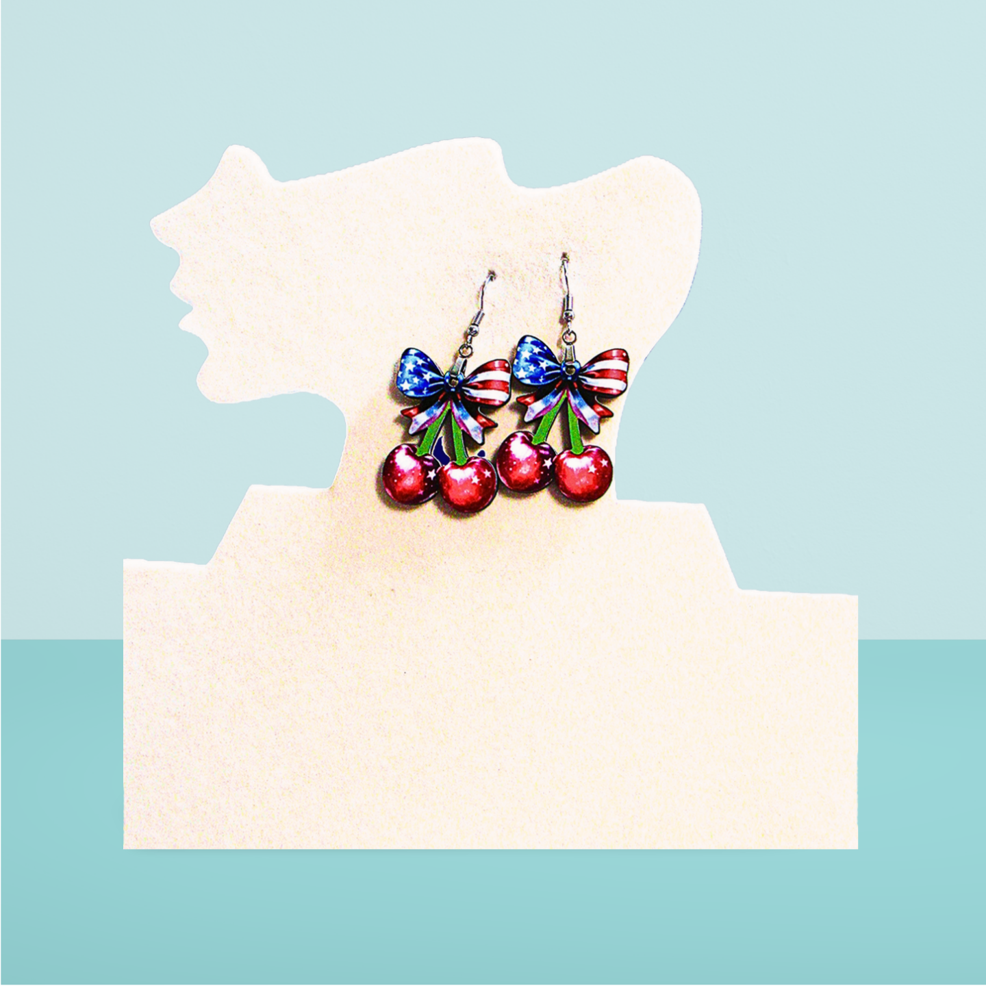 Cherries with Bow Shaped Sublimated Earrings 1.5 inch