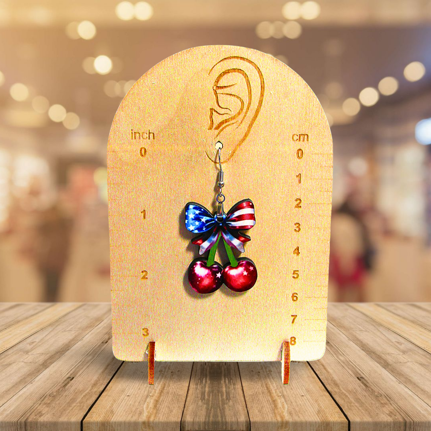 Cherries with Bow Shaped Sublimated Earrings 1.5 inch