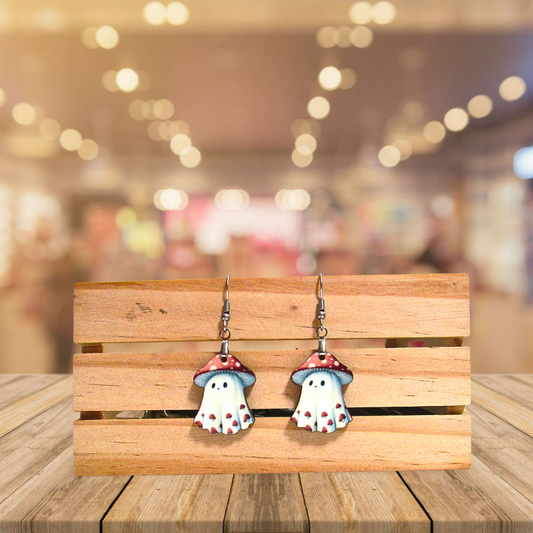 Mushroom Ghost Shaped Sublimated Earrings 1 inch
