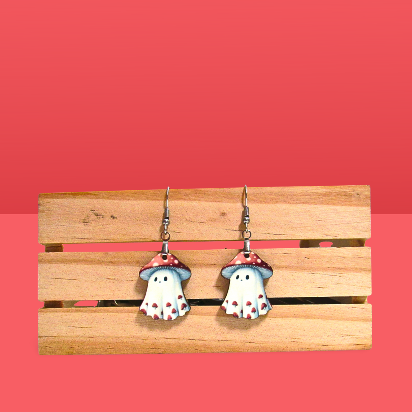 Mushroom Ghost Shaped Sublimated Earrings 1 inch