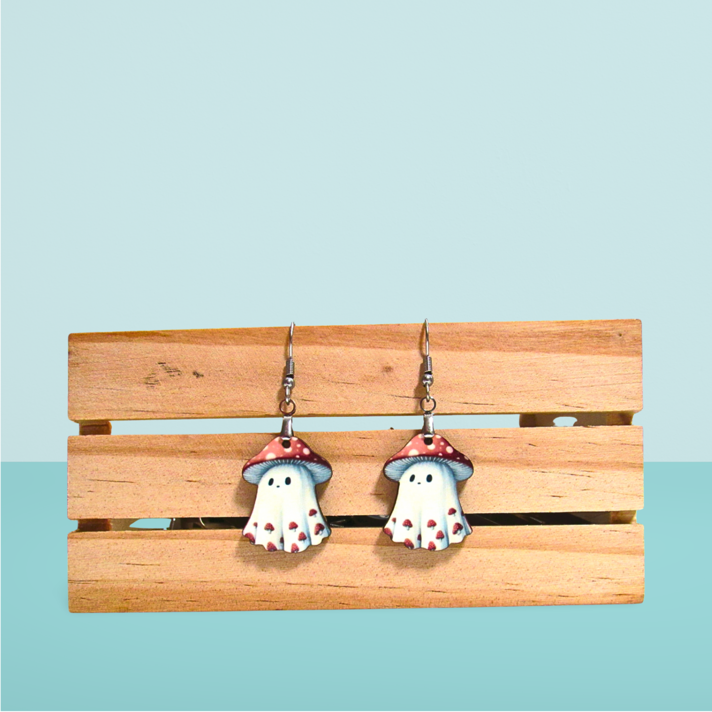 Mushroom Ghost Shaped Sublimated Earrings 1 inch