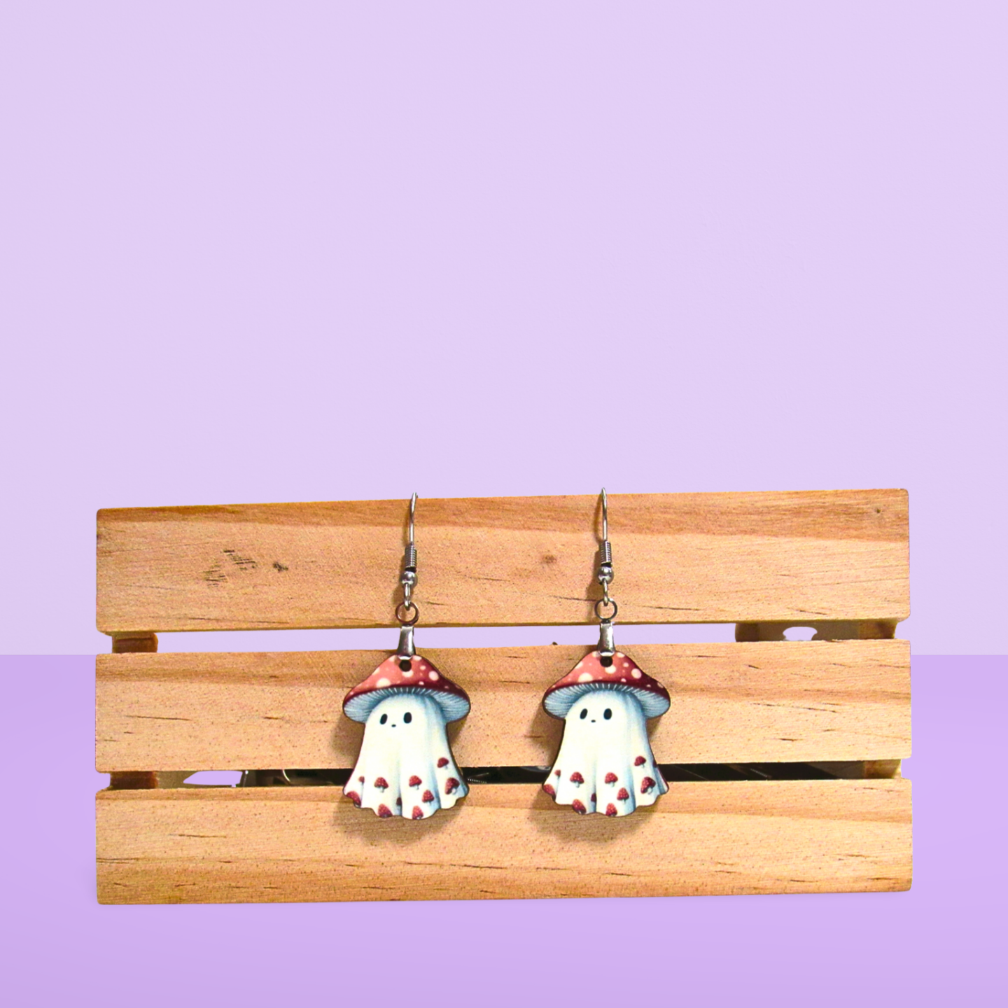 Mushroom Ghost Shaped Sublimated Earrings 1 inch