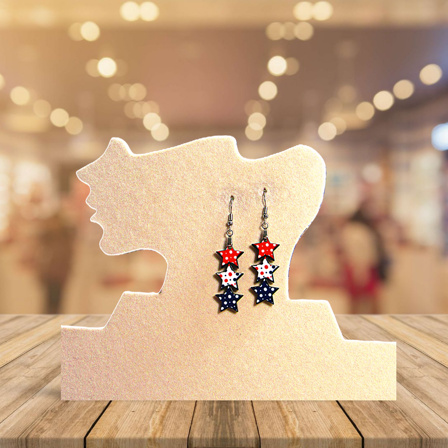 Stacked Star Shaped Sublimated Earrings 1.5 inch