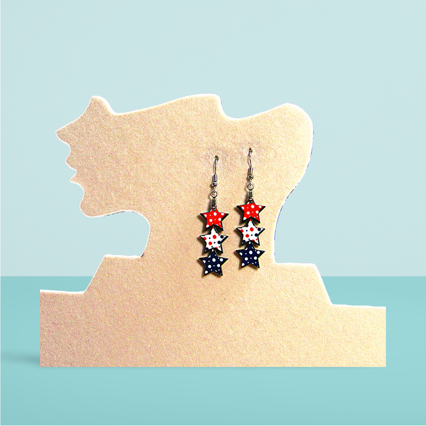 Stacked Star Shaped Sublimated Earrings 1.5 inch