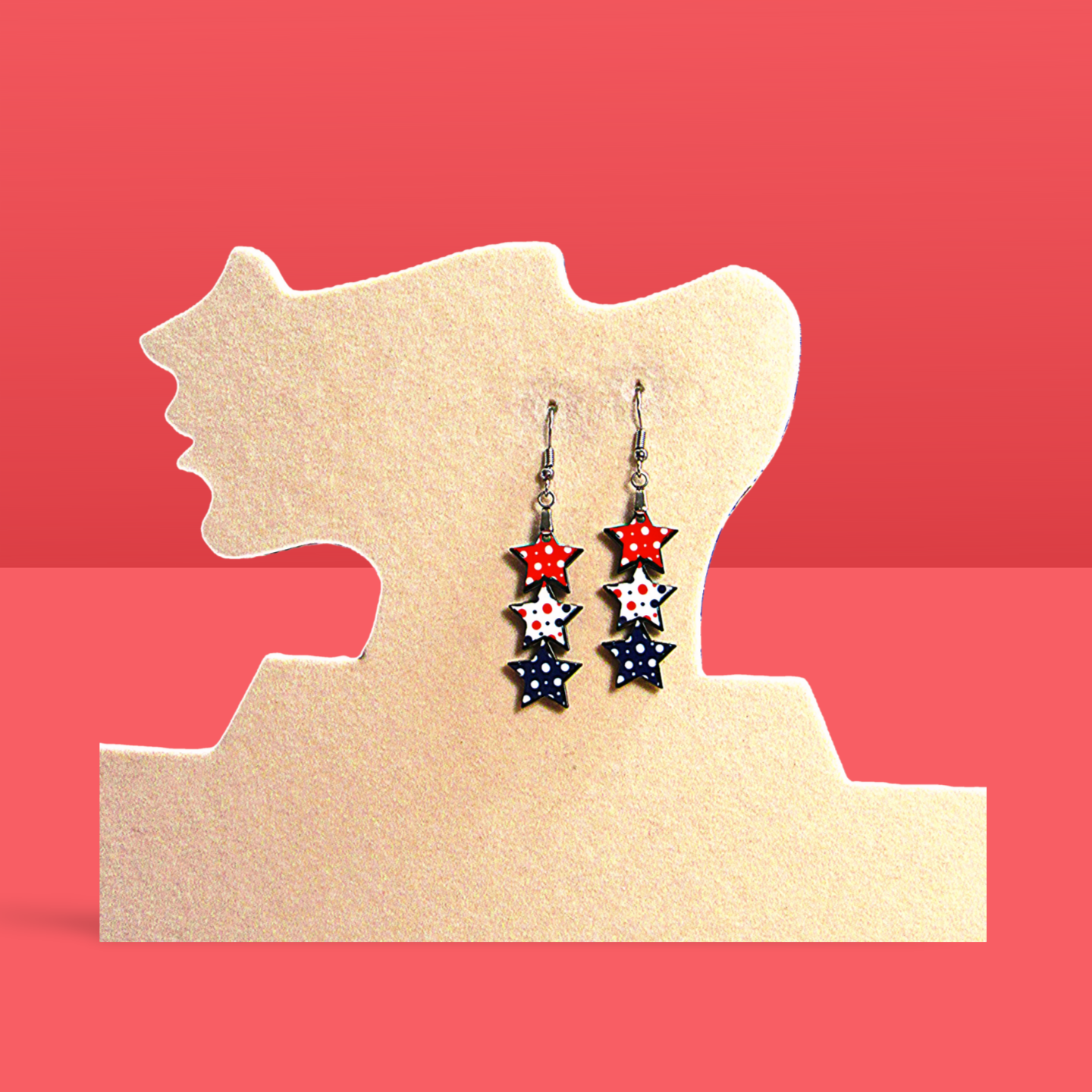 Stacked Star Shaped Sublimated Earrings 1.5 inch