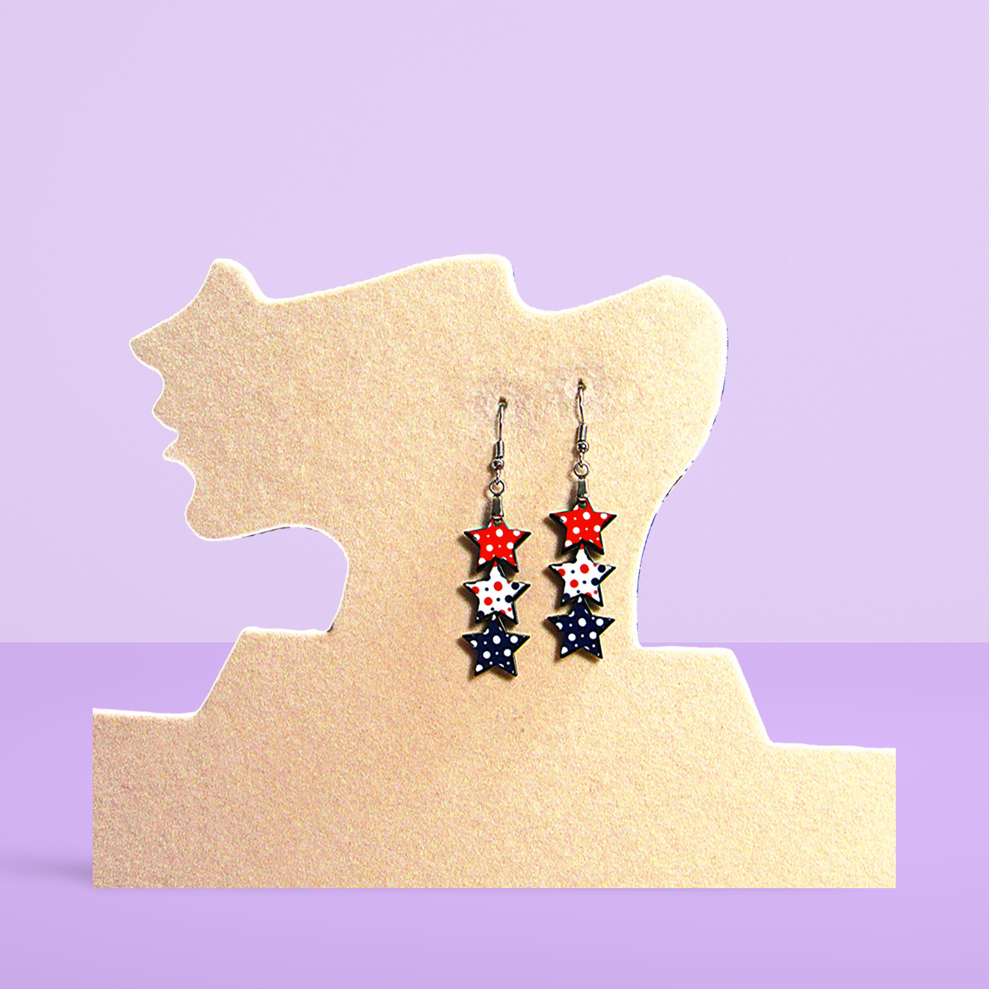 Stacked Star Shaped Sublimated Earrings 1.5 inch