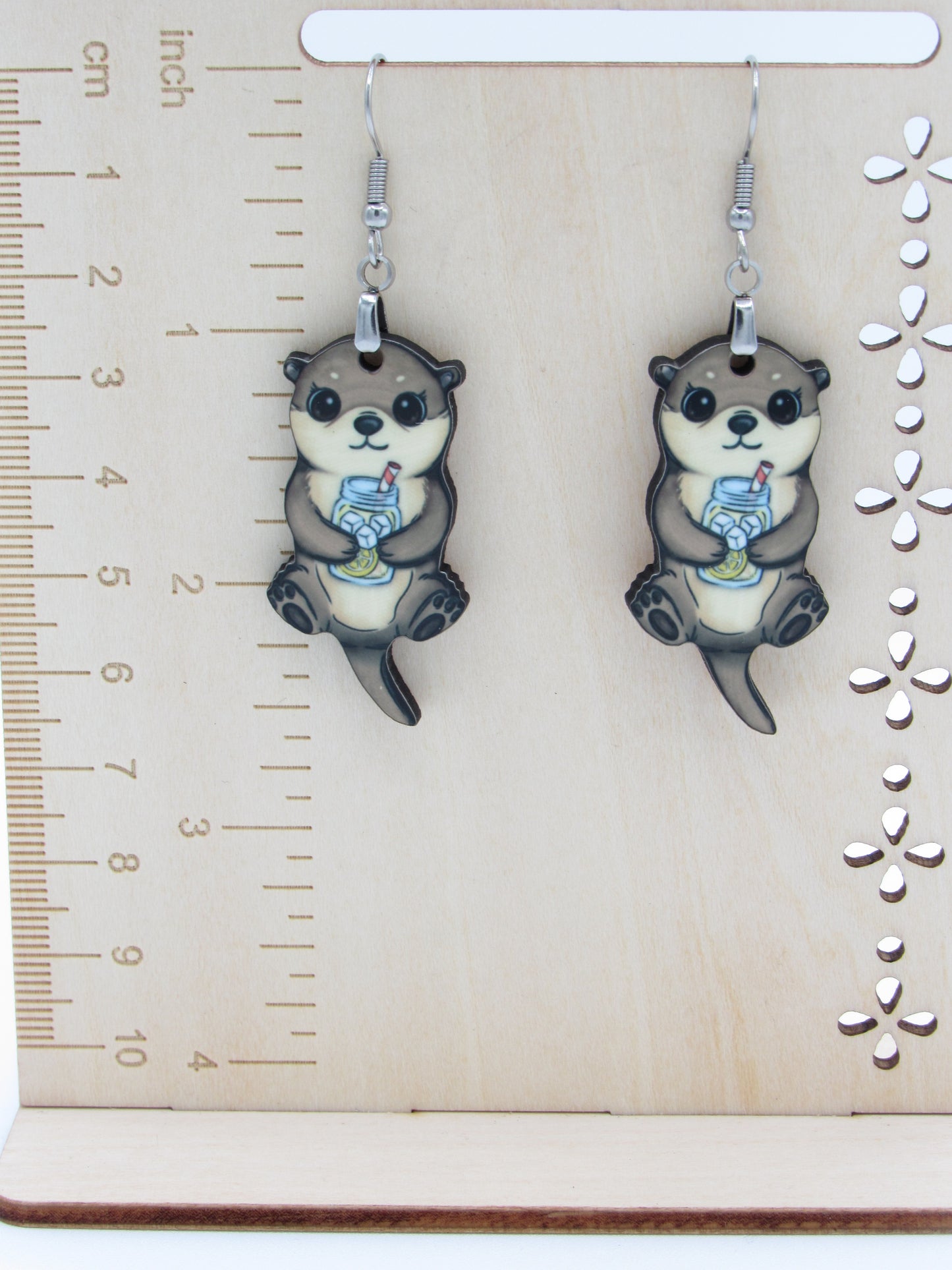 Otter Shaped MDF Summer Earrings, Cute Beach Vacation Jewelry