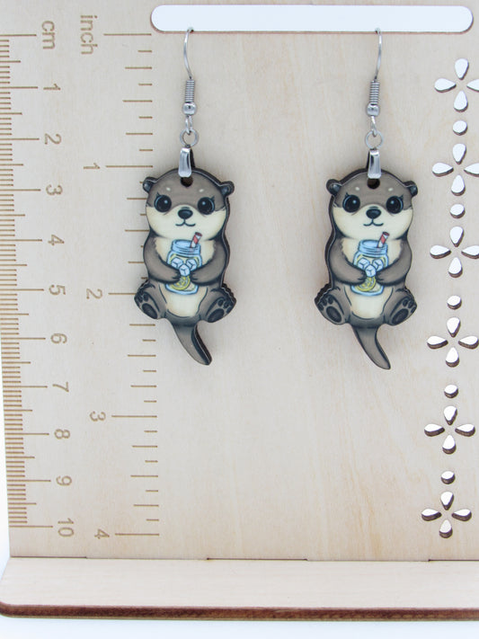 Otter Shaped MDF Summer Earrings, Cute Beach Vacation Jewelry