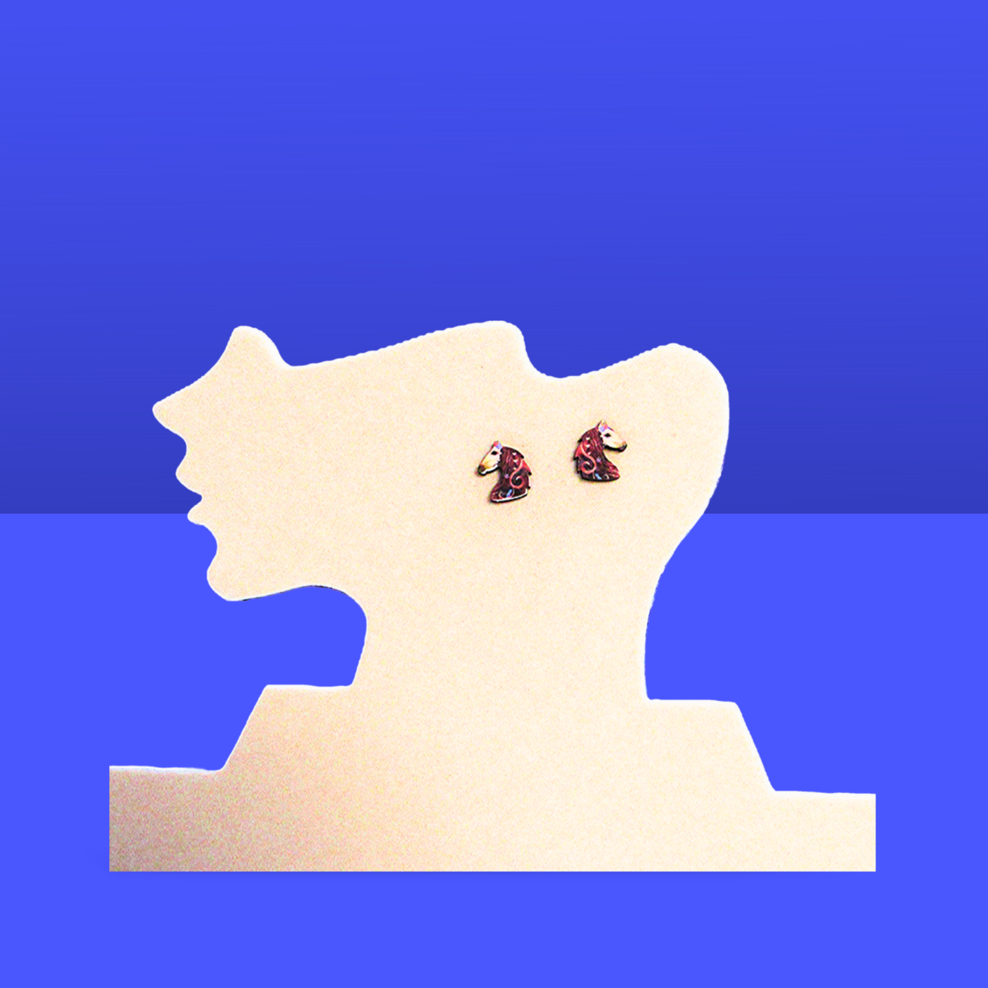 Horse Head Shaped Sublimated Stud Earrings