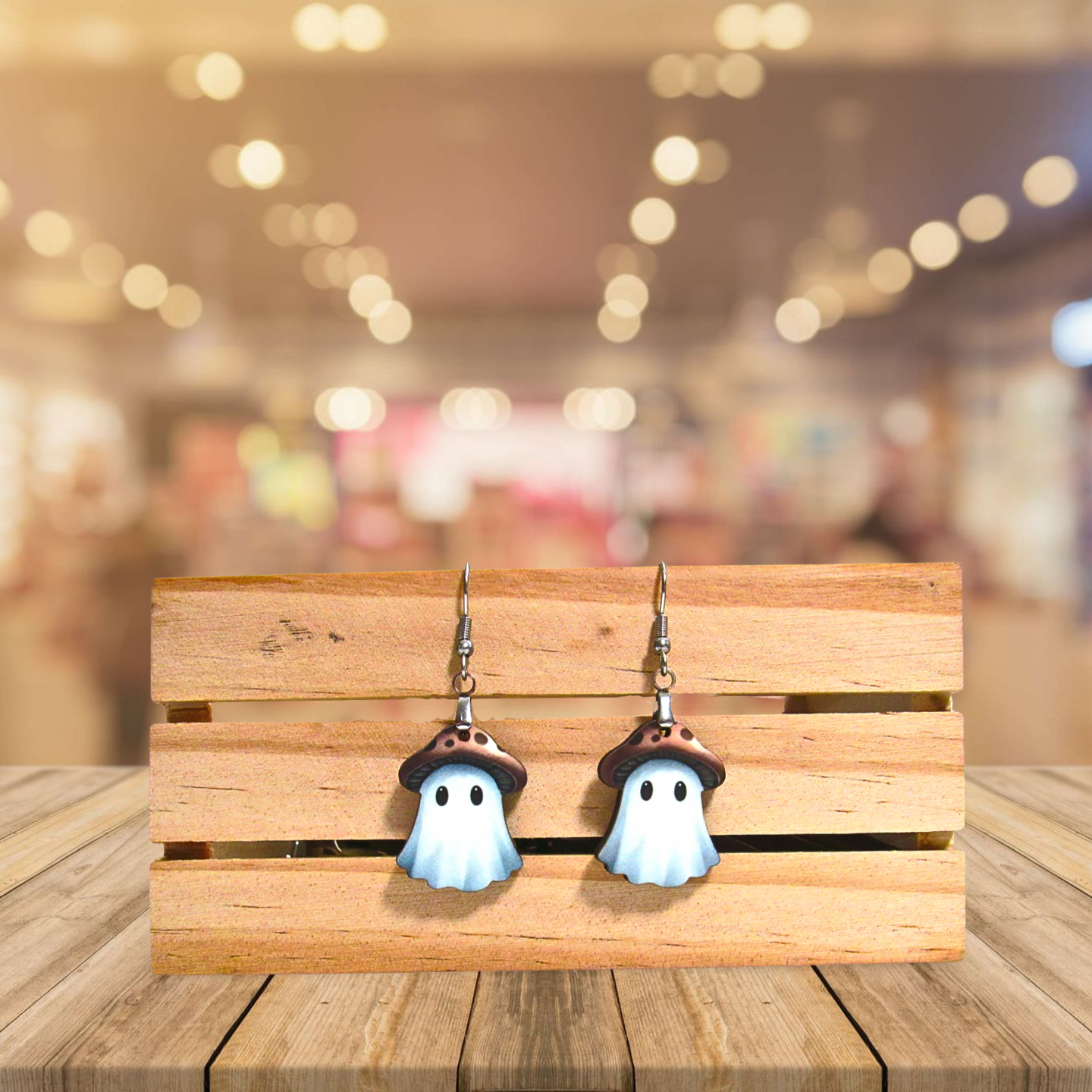 Mushroom Ghost Shaped Sublimated Earrings 1 inch