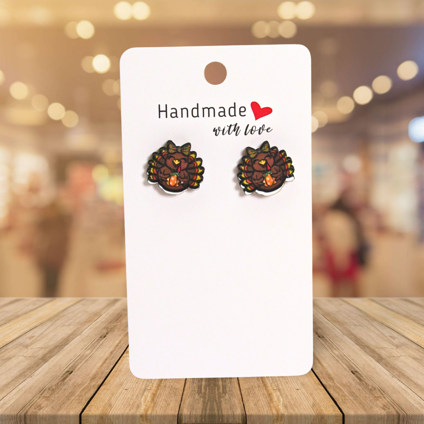 Turkey with Bow Shaped Sublimated Stud Earrings