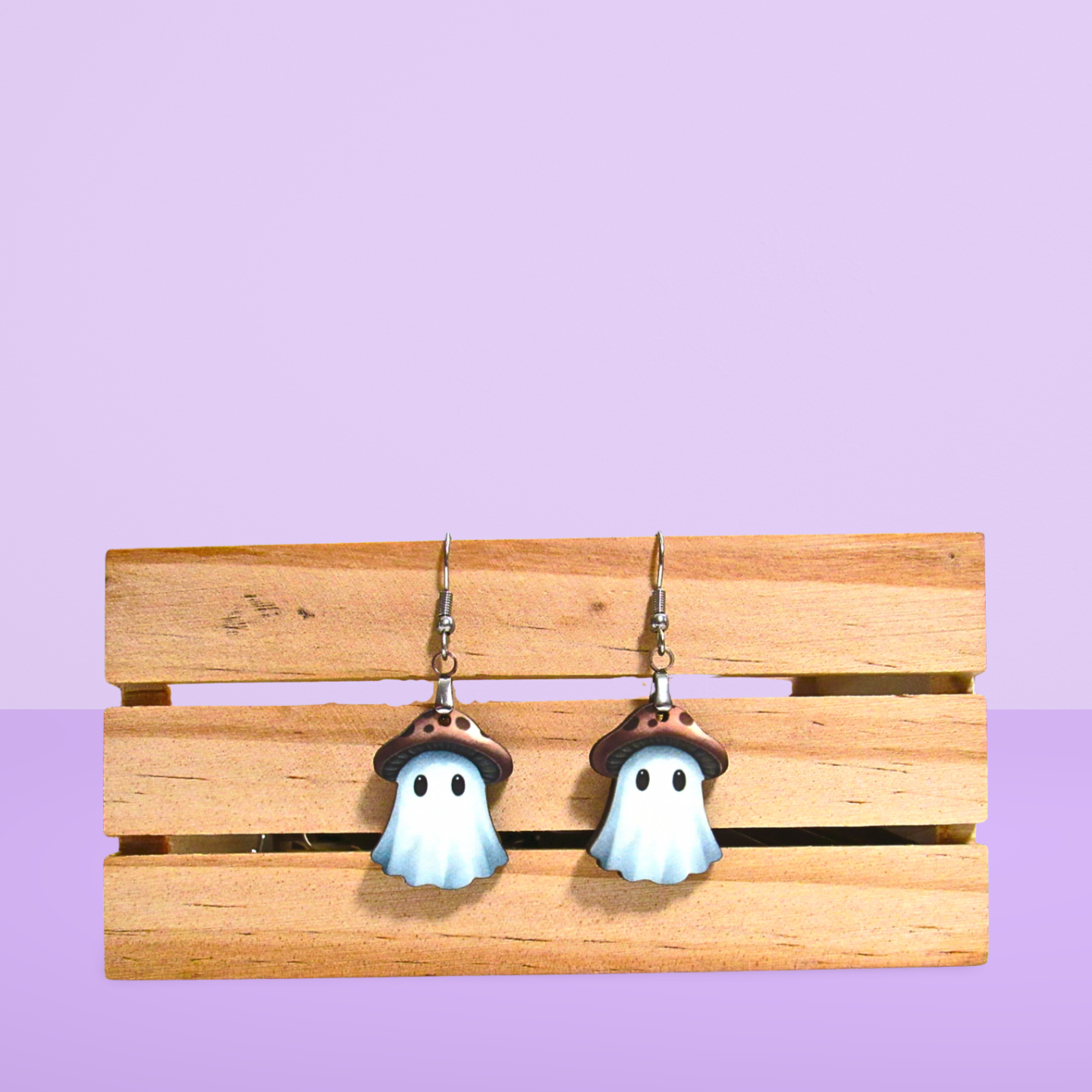 Mushroom Ghost Shaped Sublimated Earrings 1 inch