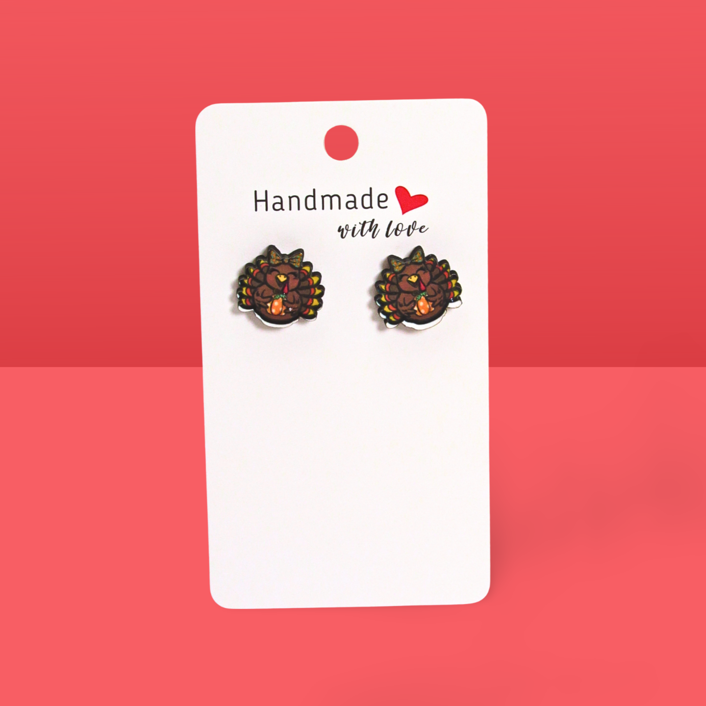Turkey with Bow Shaped Sublimated Stud Earrings