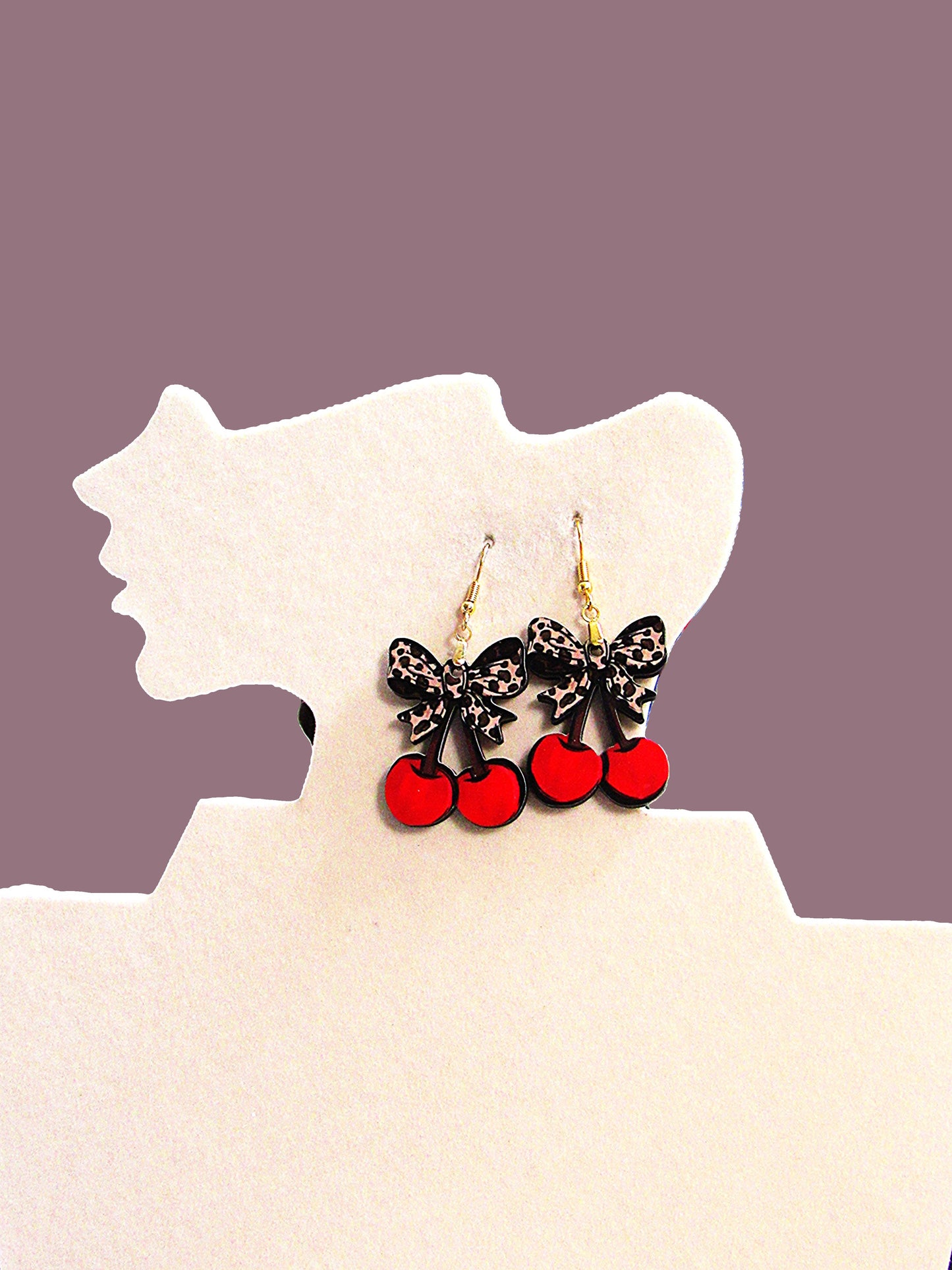 Cherries with Bow Shaped Sublimated Earrings 1.5 inch