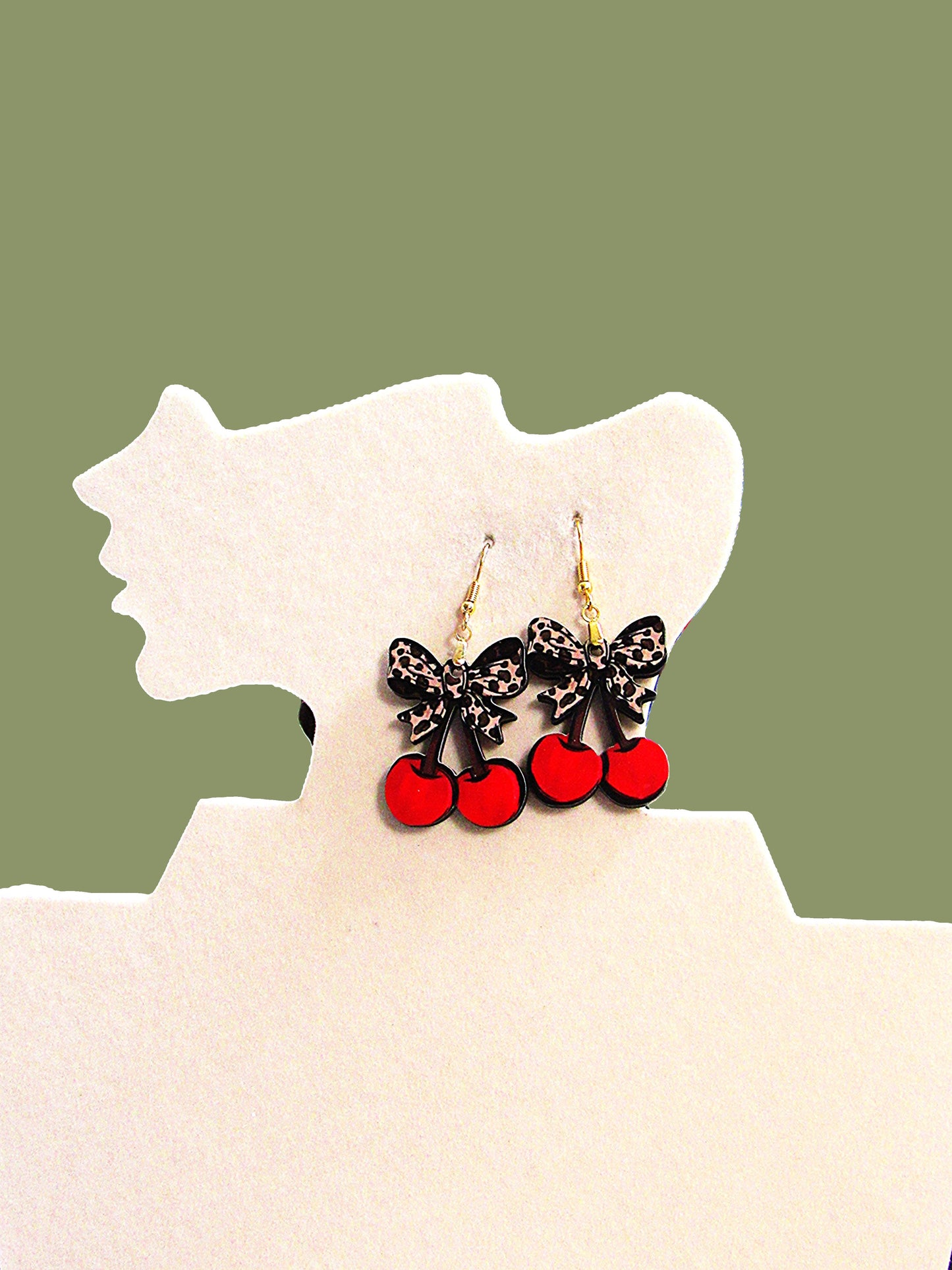 Cherries with Bow Shaped Sublimated Earrings 1.5 inch
