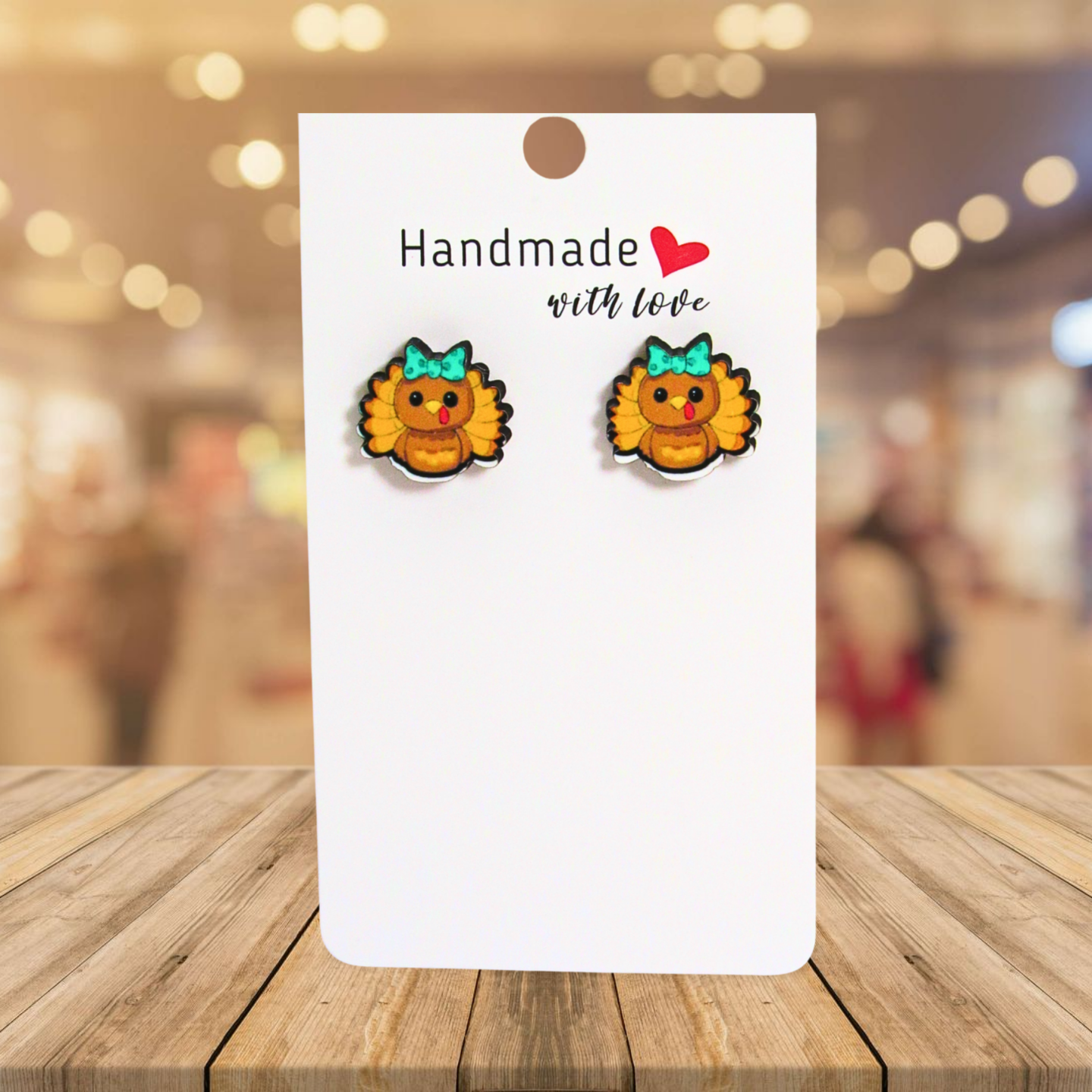 Turkey with Bow Shaped Sublimated Stud Earrings