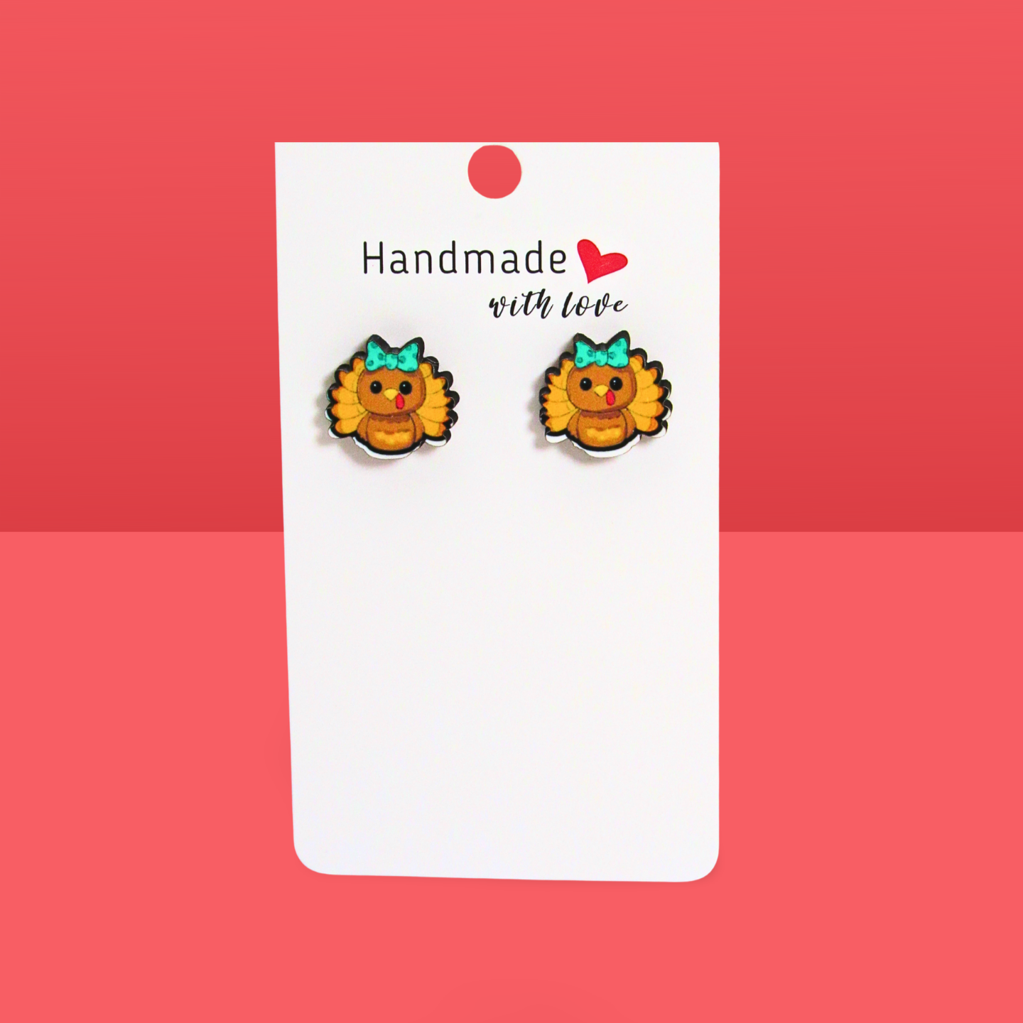 Turkey with Bow Shaped Sublimated Stud Earrings