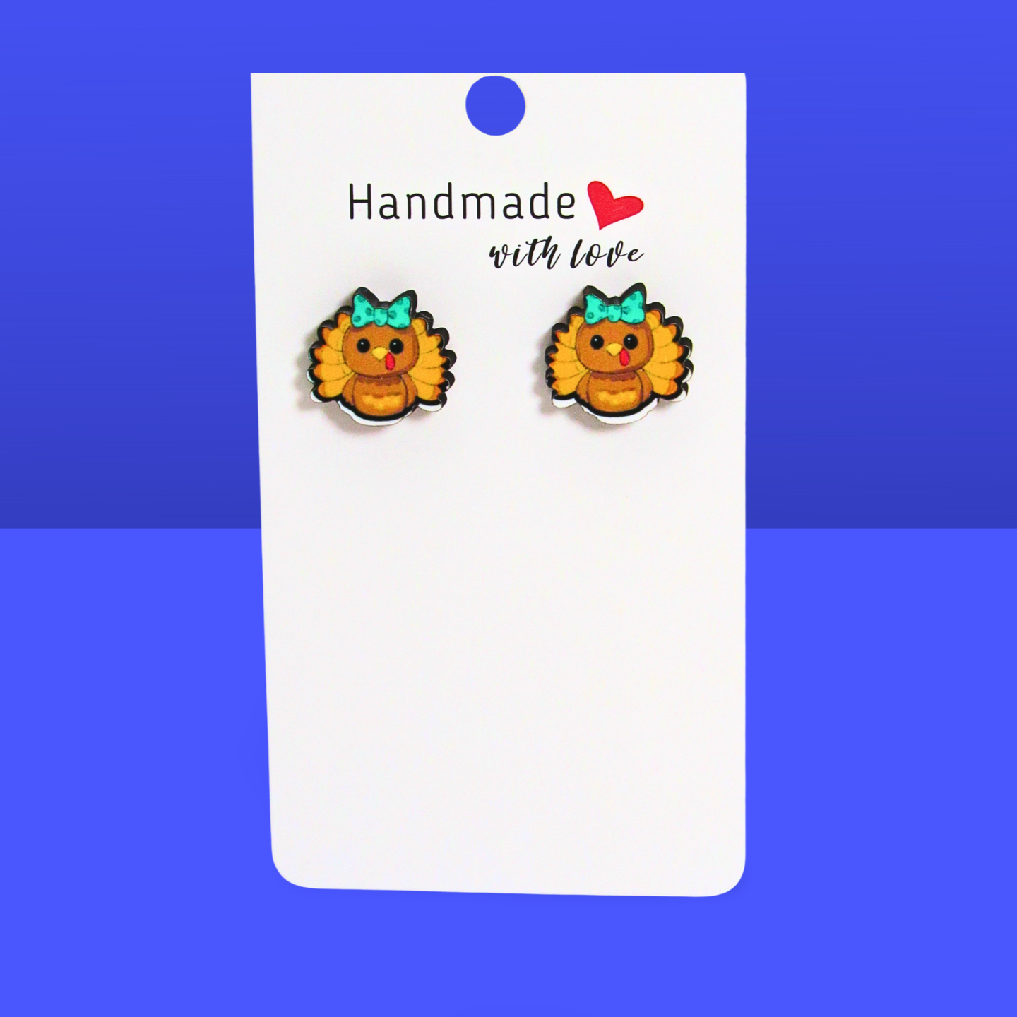 Turkey with Bow Shaped Sublimated Stud Earrings