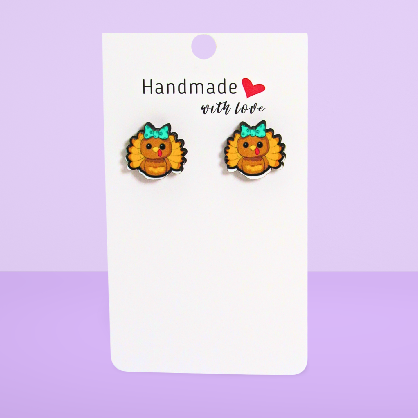 Turkey with Bow Shaped Sublimated Stud Earrings