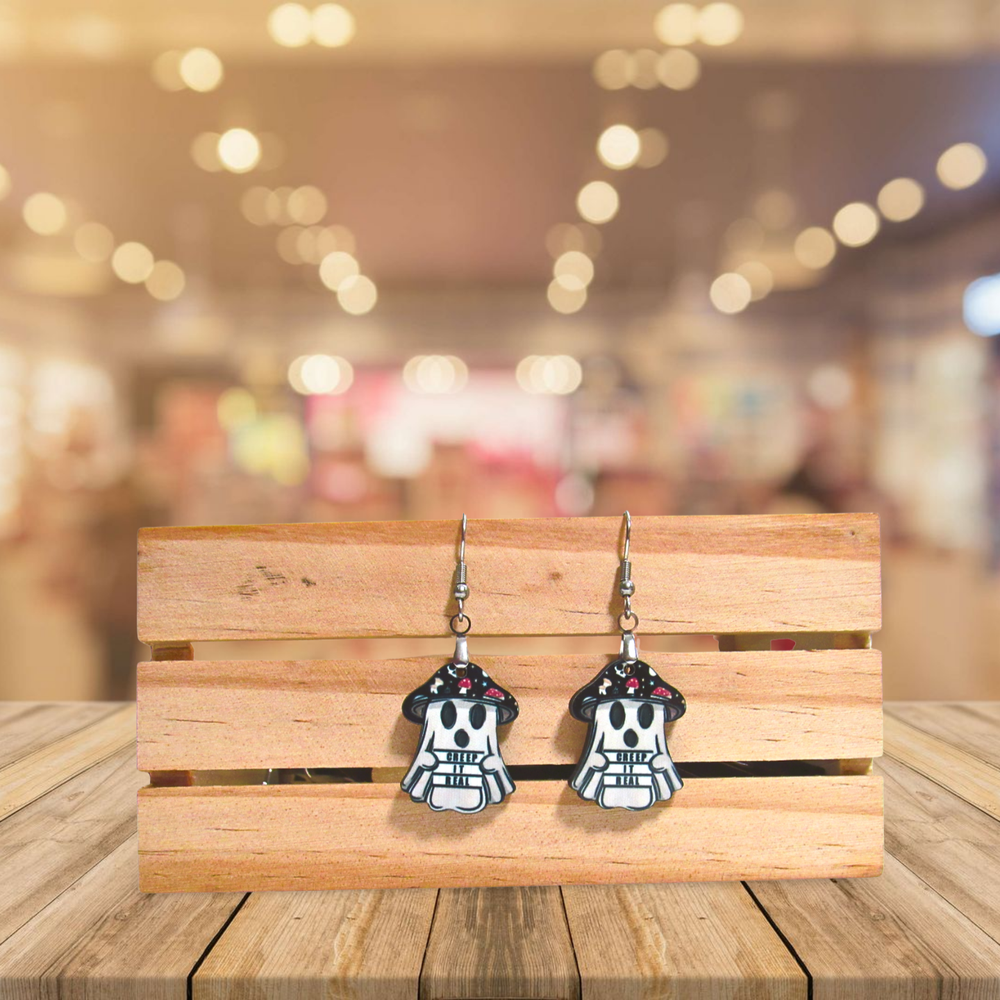 Mushroom Ghost Shaped Sublimated Earrings