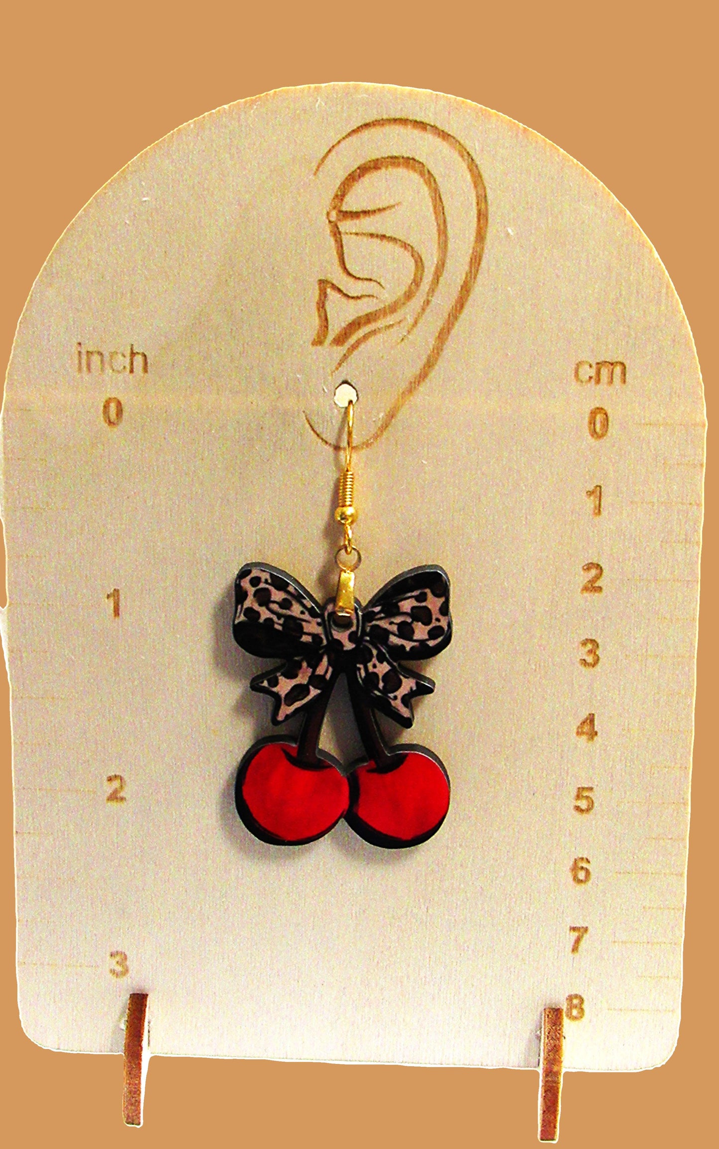 Cherries with Bow Shaped Sublimated Earrings 1.5 inch