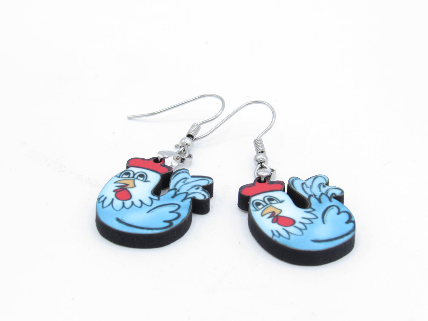 Chicken Shaped MDF Dangle Earrings, Farm Animal Jewelry