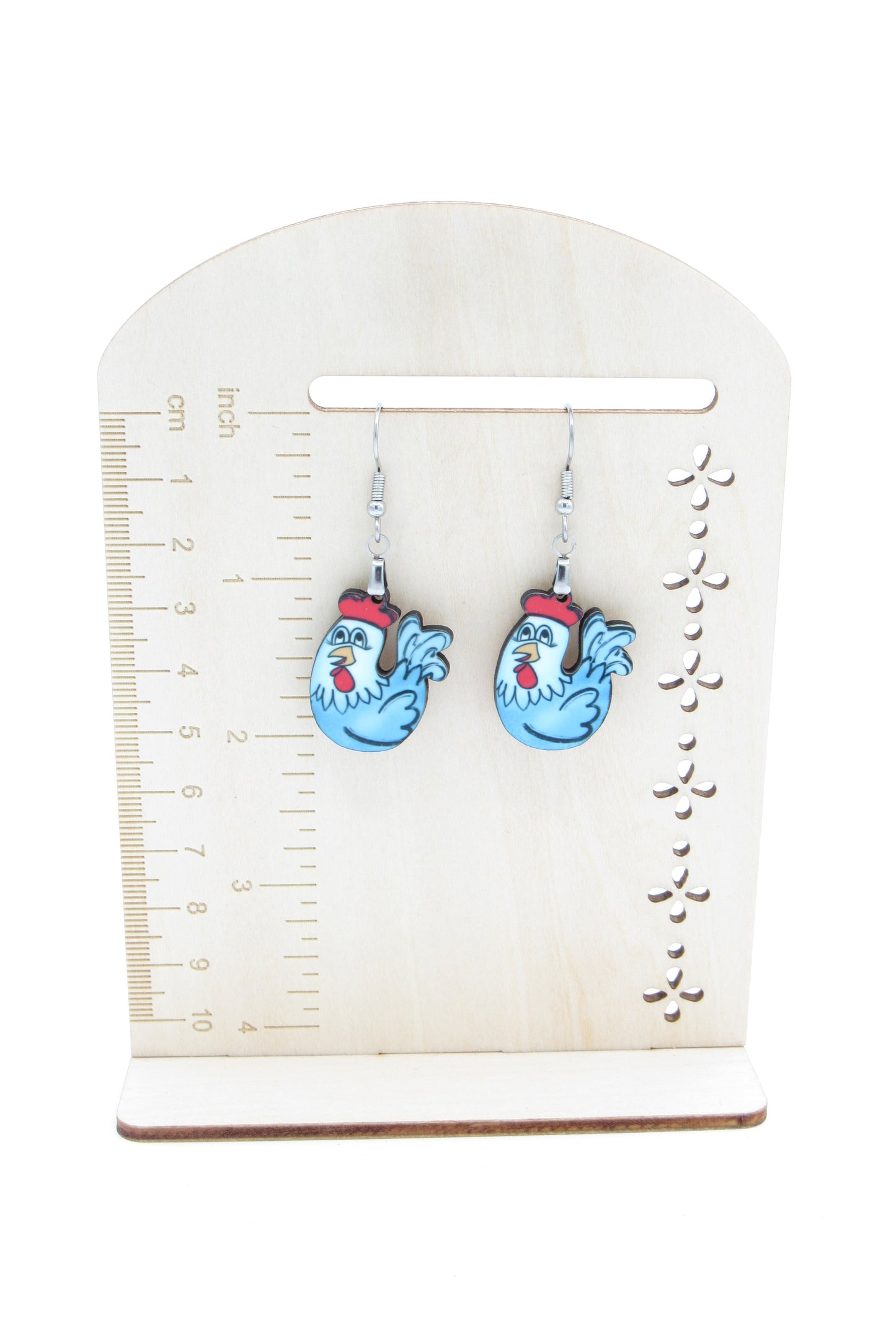 Chicken Shaped MDF Dangle Earrings, Farm Animal Jewelry