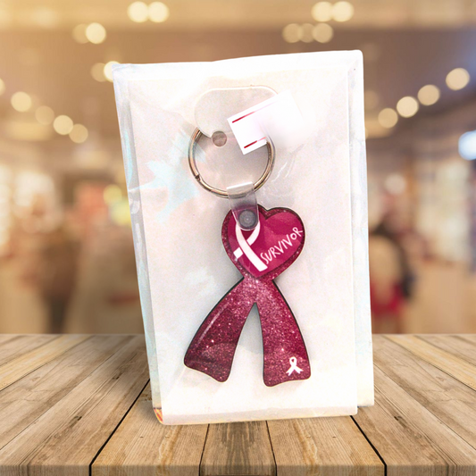 Heart Ribbon Shaped Breast Cancer Keychain